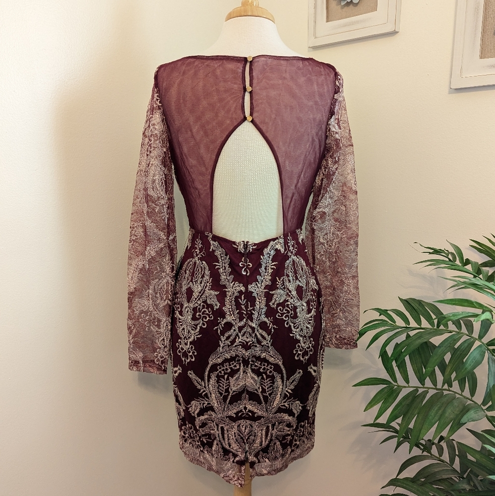 Soieblu Burgundy Lace Long Sleeve Dress - Picture 8 of 12